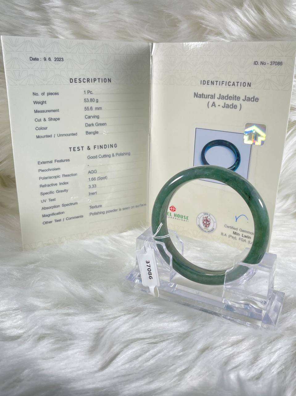 Grade A Natural Jade Bangle with certificate #37086
