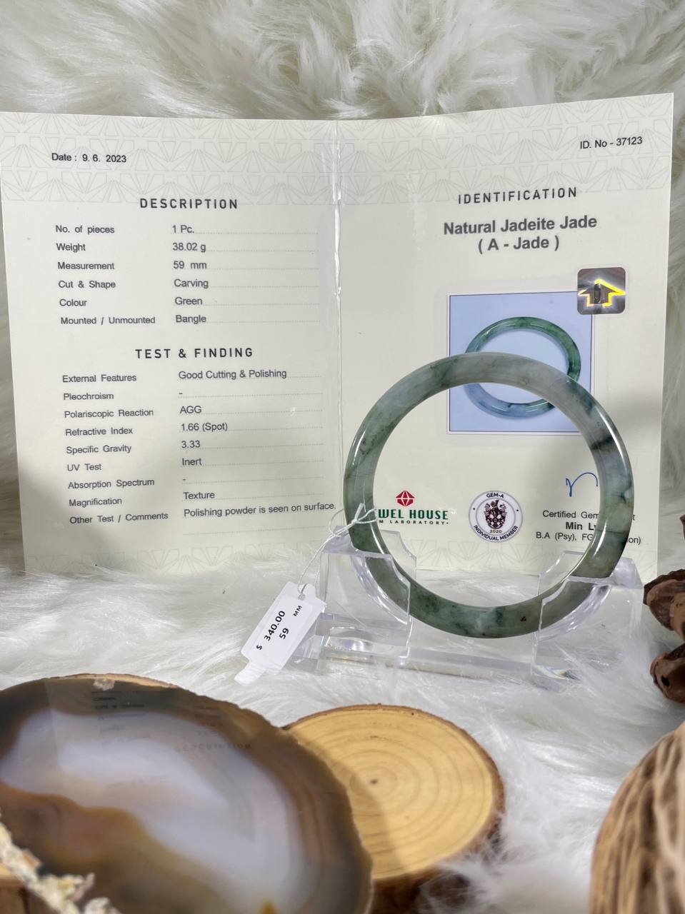 Grade A Natural Jade Bangle with certificate #37123